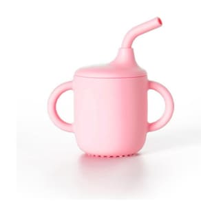 Copo Treinamento Transição Alça E Canudo Bebê Em Silicone Rosa