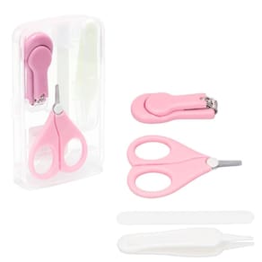 Kit Higiene Bebe 4 Peças Com Estojo Cortador Pinça e Lixa Rosa