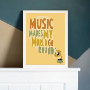 Quadro Music Makes My World Go Round 45X34 Com Vidro Branca