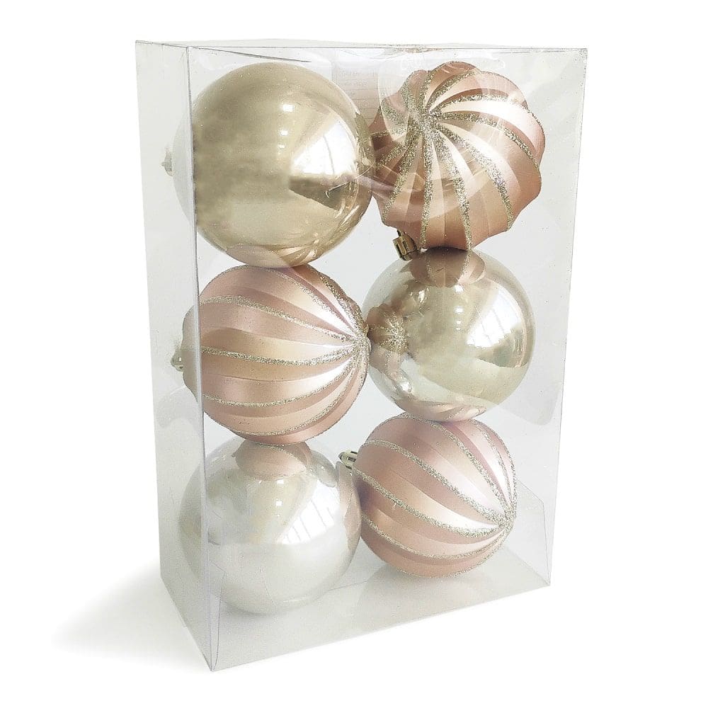 Bolas de Natal 8cm Design em Gomos e Liso Conjunto com 06 Unidades