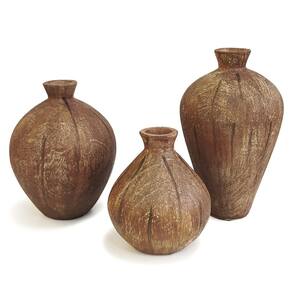 Kit Vasos Decorativos em Poliresina Amadeirado 3pçs