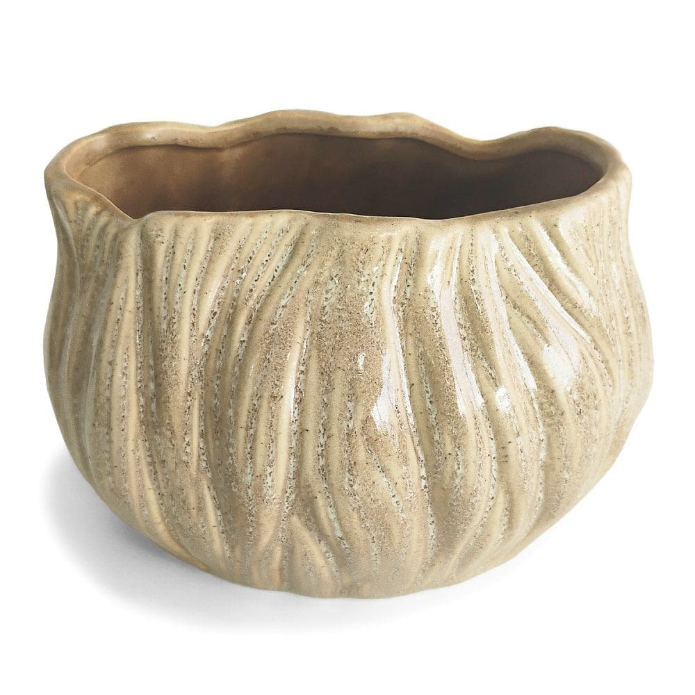 Vaso Castiçal Oval Textualizado com Riscos Decorativo em Cerâmica 12x17cm