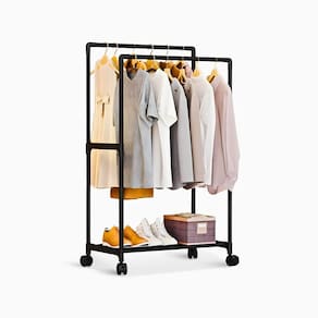 Arara Cabideiro Dupla Organizador de Roupas Compacto Preto