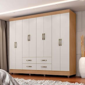 Guarda Roupa Casal Ambiente Porto 8 Portas Nature Off White – Móveis Leão