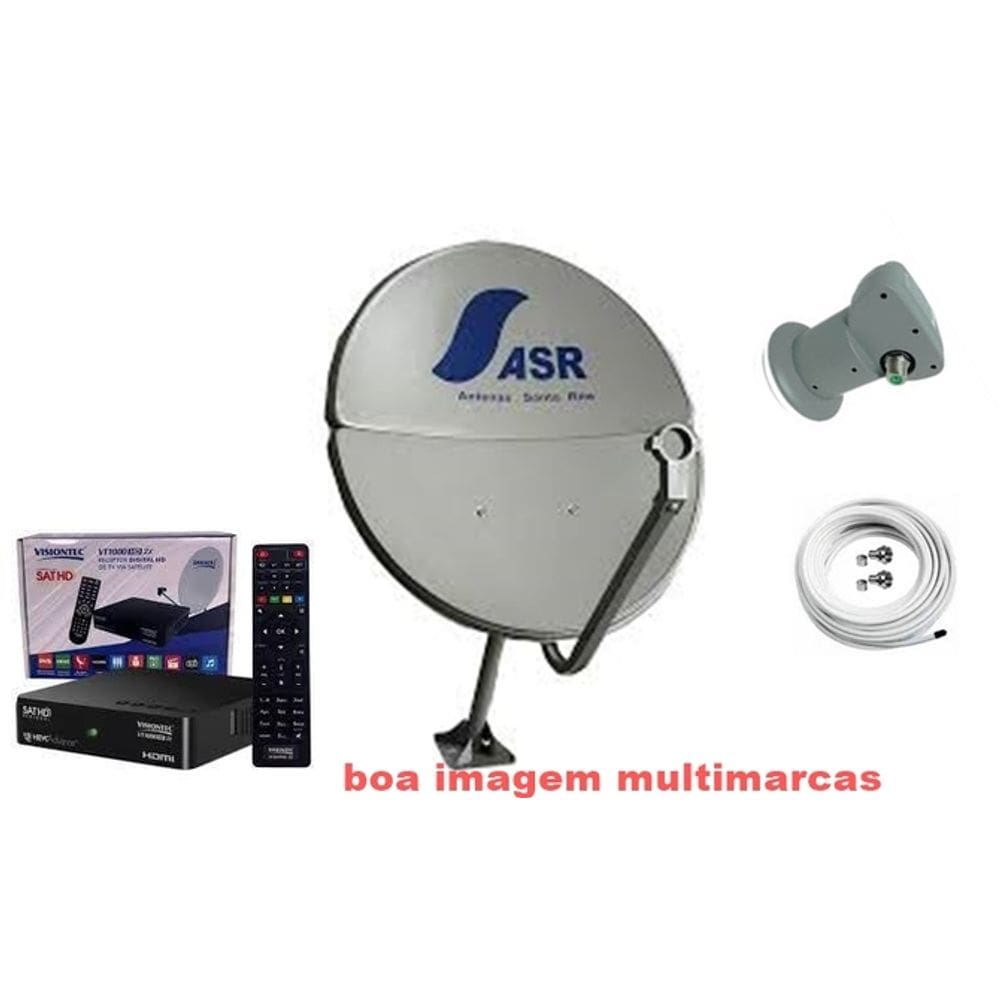 Nova Parabólica ASR Santa Rita Bipartida 60cm com Recepitor VT1000 Sat Hd
