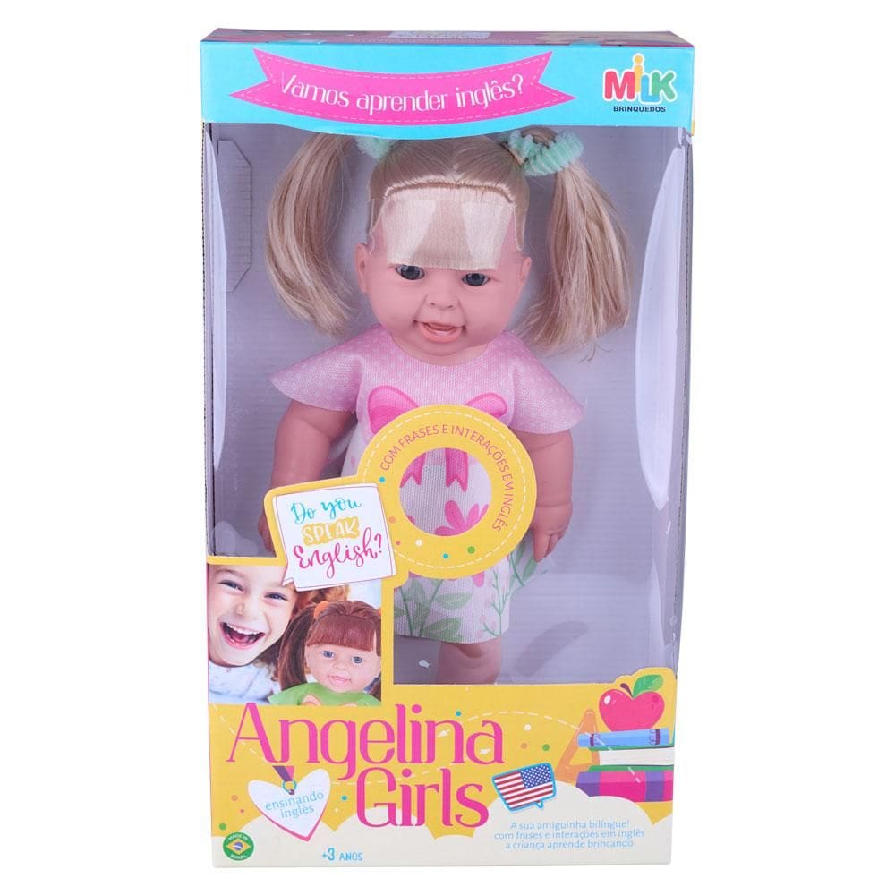 Boneca Angelina Bilíngue Loira Milk Brinquedos 677