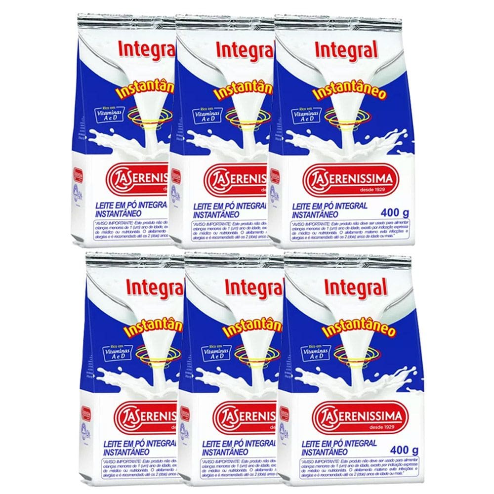6 Pacotes Leite Em Pó Integral Instantâneo La Serenissima 400g
