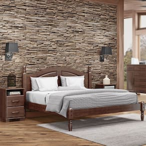 Conjunto Quarto: Cama Casal Queen, 2 Mesas de Cabeceiras 2 Gavetas Café Ouro Madeira Pinus - Finestra