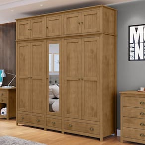 Guarda-Roupa Casal 10 Portas 3 Gavetas Freijó Topázio Madeira Pinus - Finestra