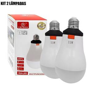 KIT 2 Lâmpadas Emergenciais LED Recarregáveis KA-L85 com 12h de Funcionamento e Bateria Econômica