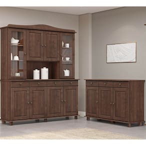 Conjunto Cozinha: Cristaleira 8 Portas 4 Gavetas e Balcão 3 Portas 3 Gavetas Café Rubi Madeira Pinus - Finestra