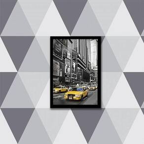 Quadro Fotografia Táxi New York Amarelo 45X34 Vidro Preta
