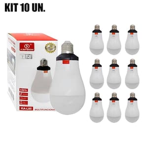 KIT 10 Lâmpadas Emergenciais LED Recarregáveis KA-L85 com 12h de Funcionamento e Bateria Econômica