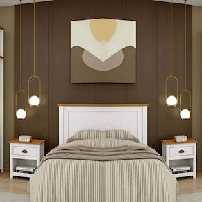 Conjunto Quarto: 1 Cabeceira e 2 Mesas de Cabeceiras c/ 1 gaveta Branco/Freijó Topázio Madeira Pinus - Finestra