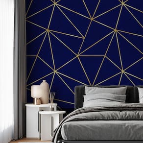 Papel De Parede Adesivo Zara Azul Dark Com Dourado - 3,0M