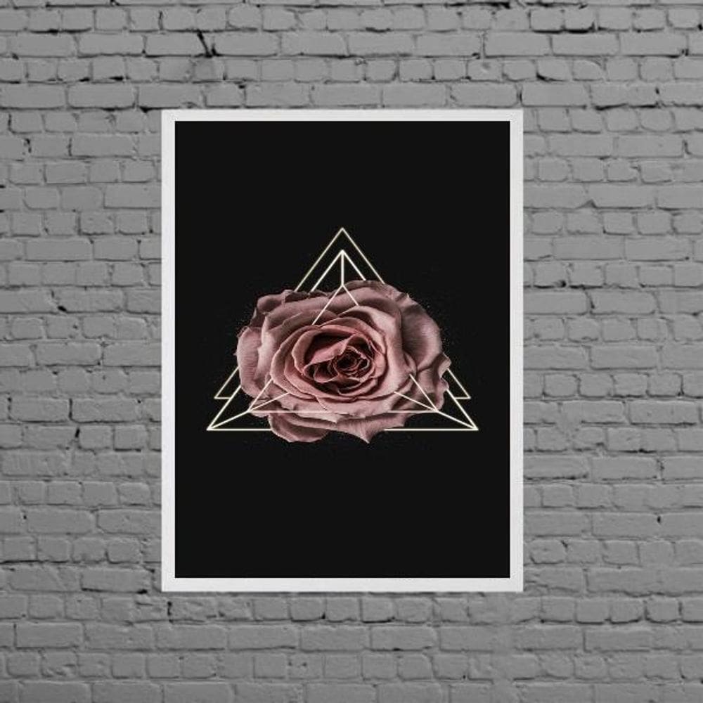 Quadro Decorativo Flor Rosa 45x34cm - Madeira Preta