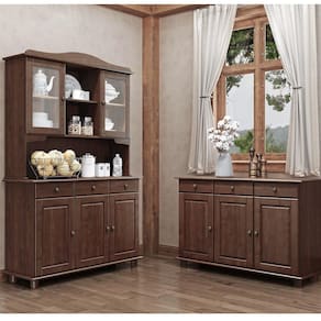 Conjunto Cozinha: Cristaleira 5 Portas 3 Gavetas Balcão 3 Portas 3 Gavetas Café Rubi Madeira Pinus - Finestra
