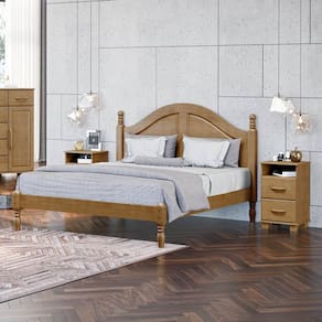 Conjunto Quarto: Cama Casal, 2 Mesas de Cabeceiras 2 Gavetas Freijó Ouro Madeira Pinus - Finestra