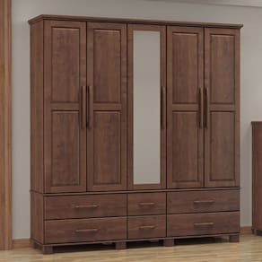 Guarda-Roupa Bipartido 5 Portas 6 Gavetas Café Ouro Madeira Pinus - Finestra