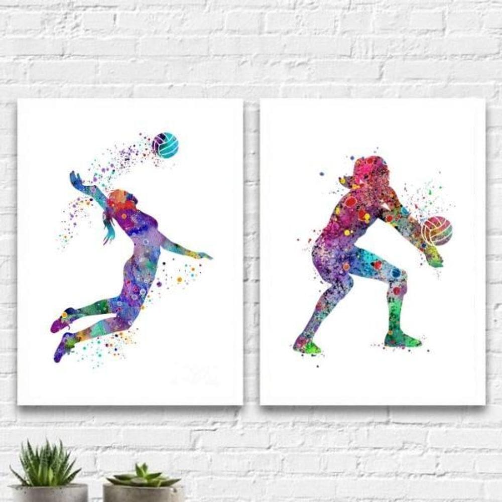 Kit 2 Quadros Decorativos Volleyball 24X18Cm - Com Vidro