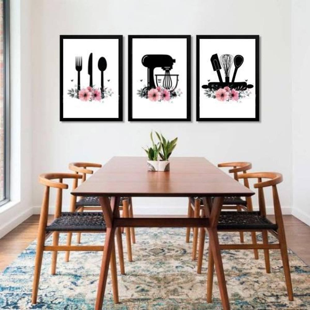 Kit 3 Quadros Utensílios De Cozinha 24X18Cm - Com Vidro