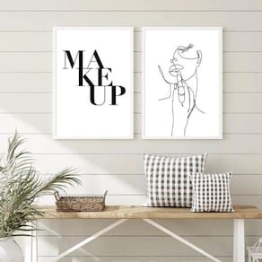 Kit 2 Quadros Minimalistas Makeup 45x34cm - Vidro