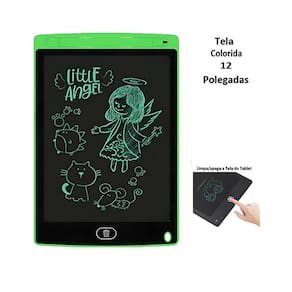 Lousa Mágica Tablet Digital Verde 12" com Caneta de Desenho Traço Colorido para Desenhar e Anotar