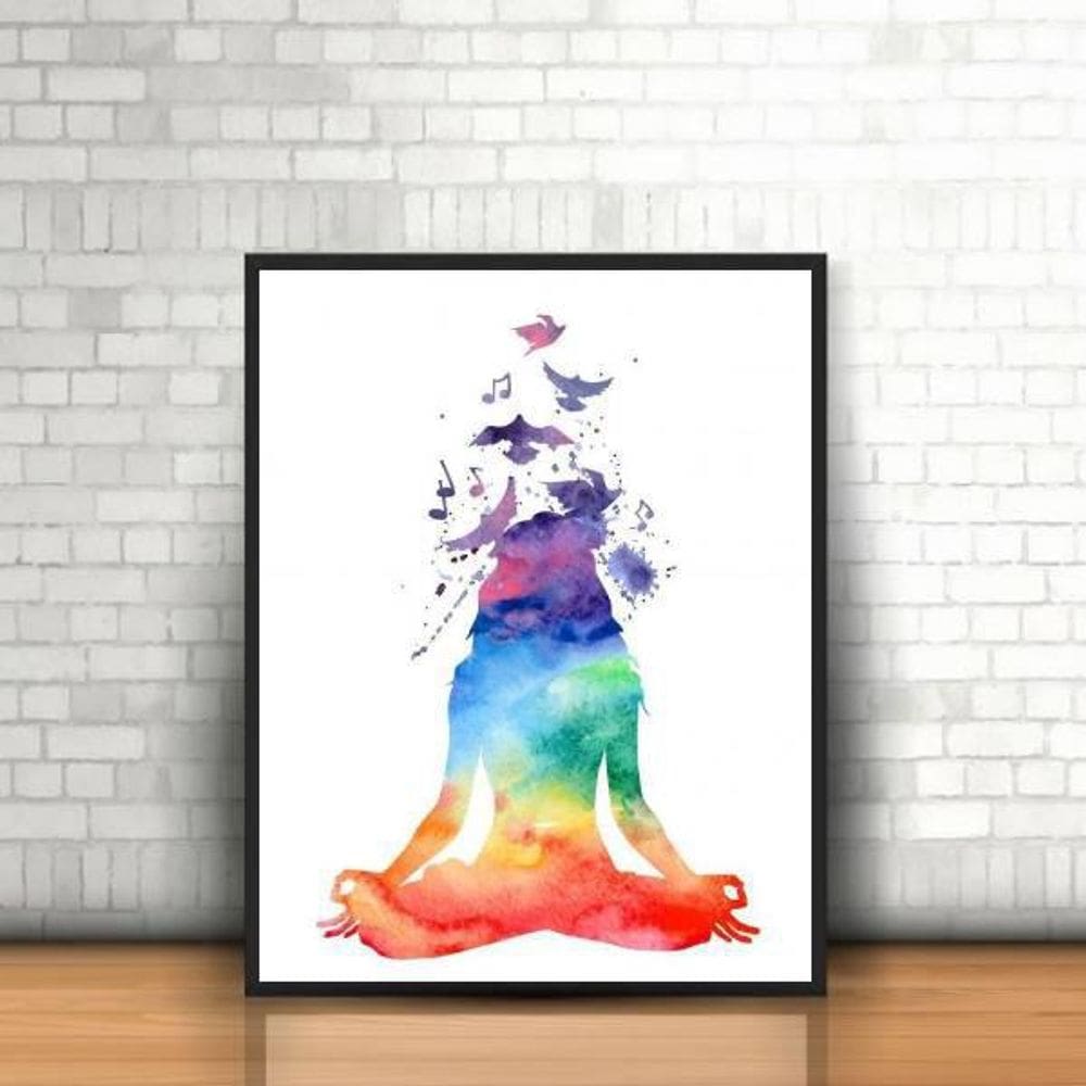Quadro Decorativo Yoga Aquarela 33X24Cm Moldura Preta
