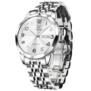 Relógio OLEVS Silver Stainless Steel Band à prova d`água para homens