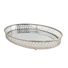 Bandeja Prata Losango 5X30X21Cm Com Espelho Oval