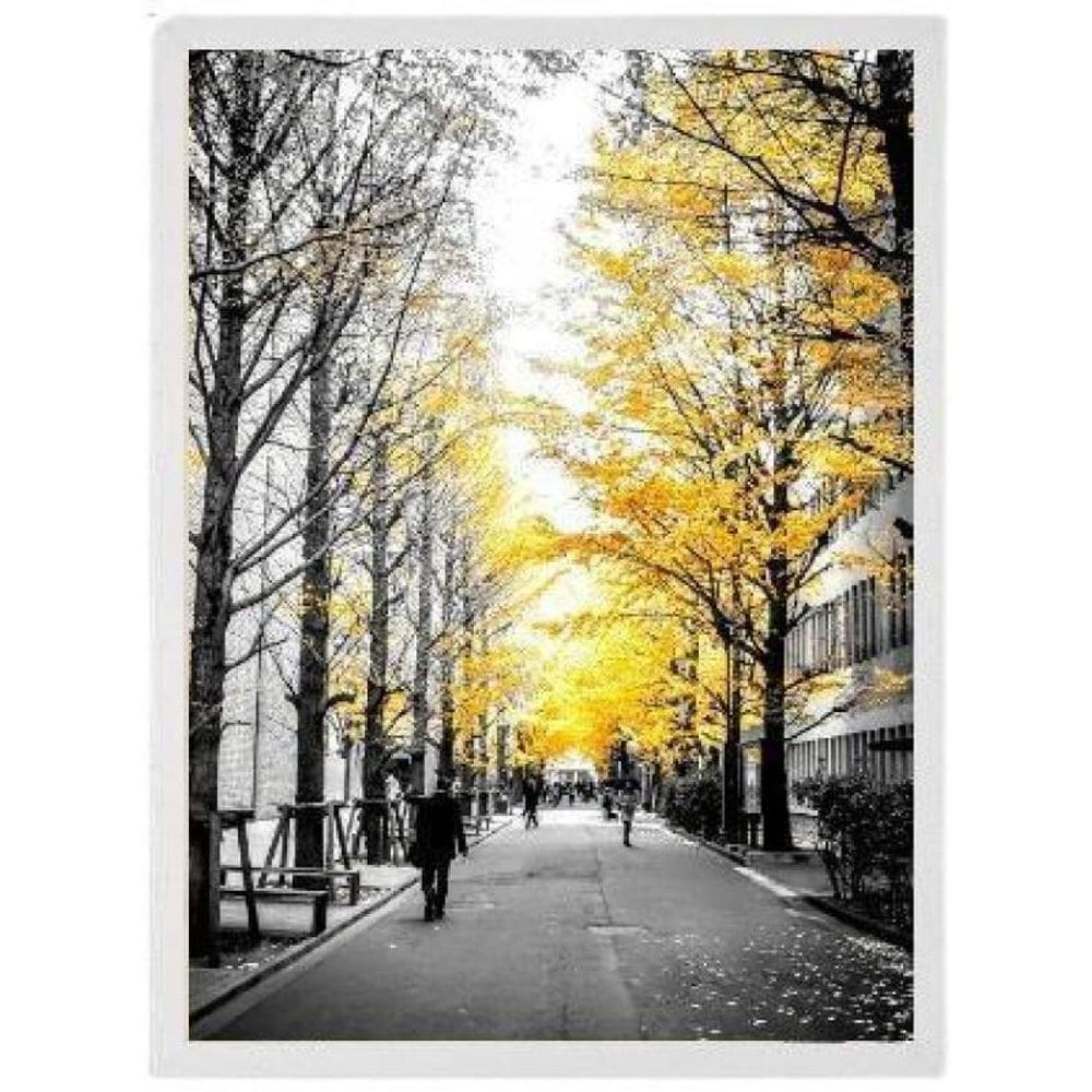 Quadro Árvores Folhas Amarelas Moldura Branca 45X34Cm