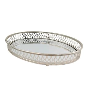 Bandeja Prata Losango 5X30X21Cm Com Espelho Oval