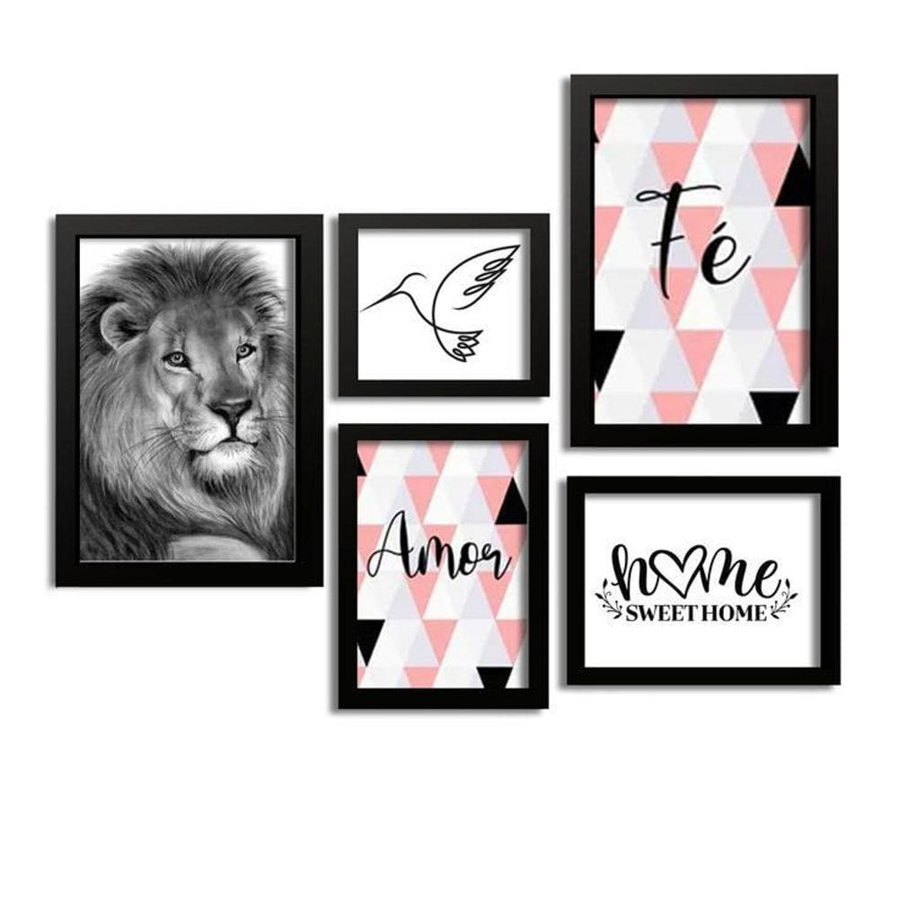 Kit 5 Quadros Decorativos Leao Fé Amor
