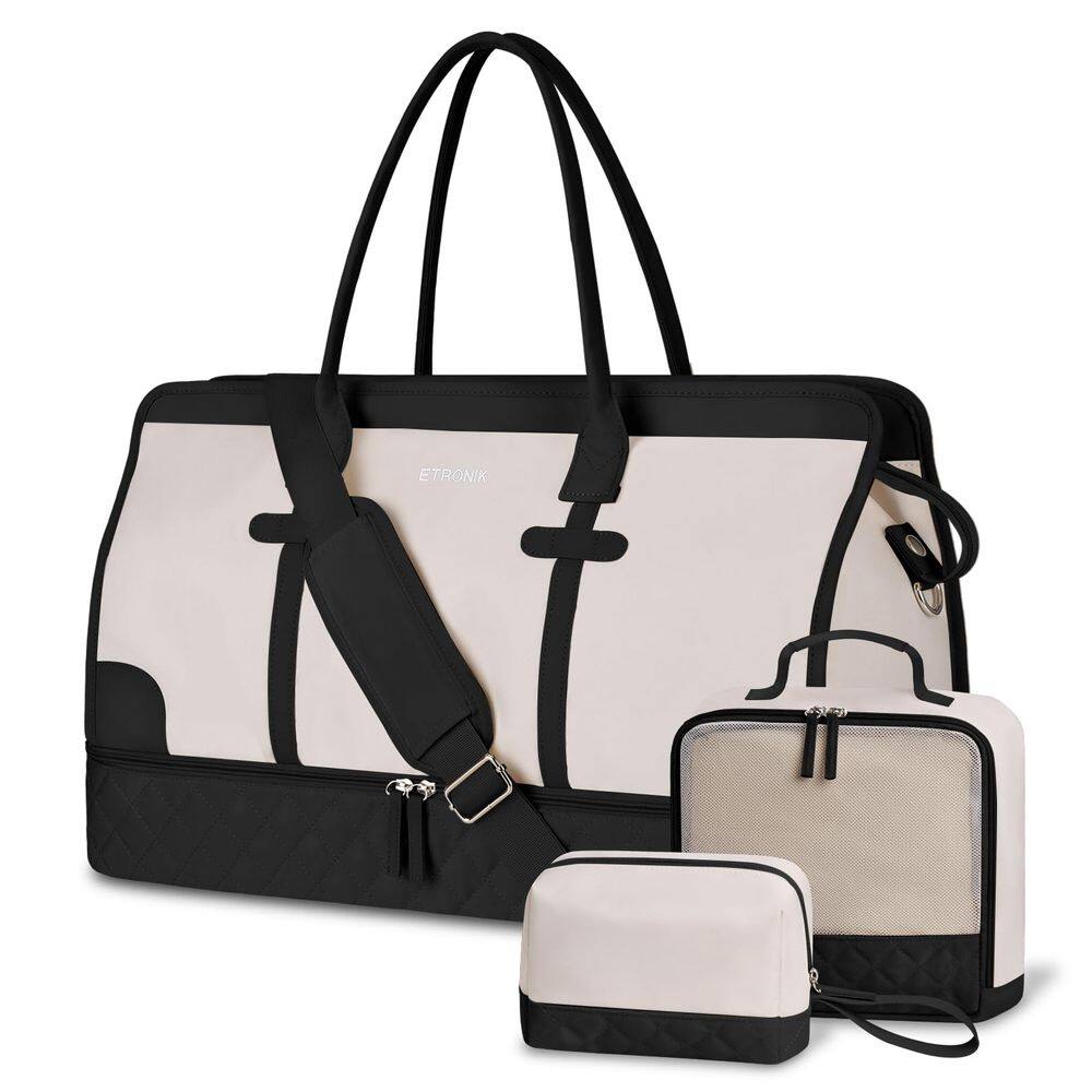 Bolsa noturna Weekender ETRONIK para mulheres, tamanho XL, bege e preta