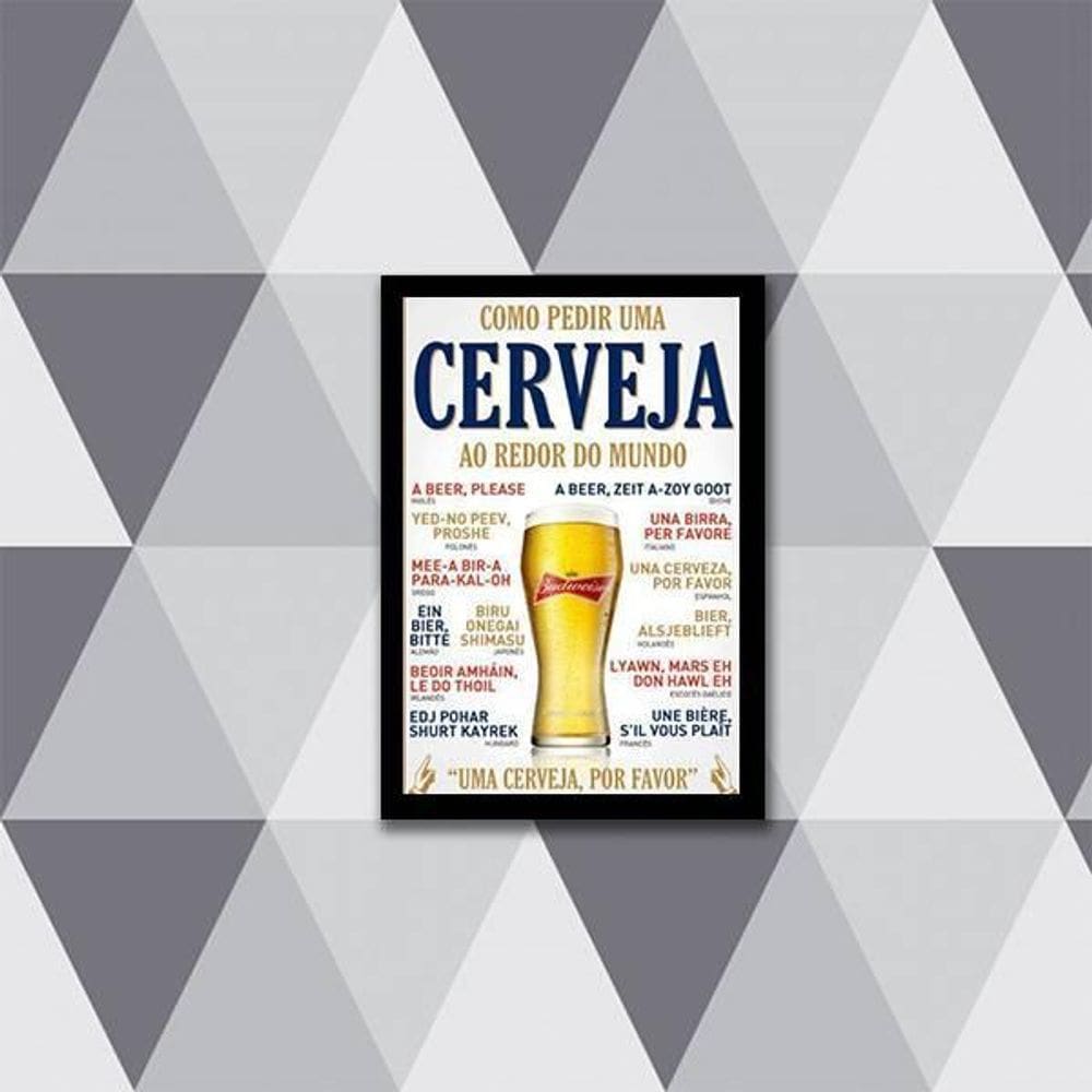Quadro Como Pedir Uma Cerveja Pelo Mundo 45X34 Vidro Preta