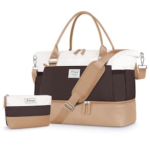 Bolsa de fim de semana ETRONIK para mulheres com compartimento para sapatos Khaki e Br