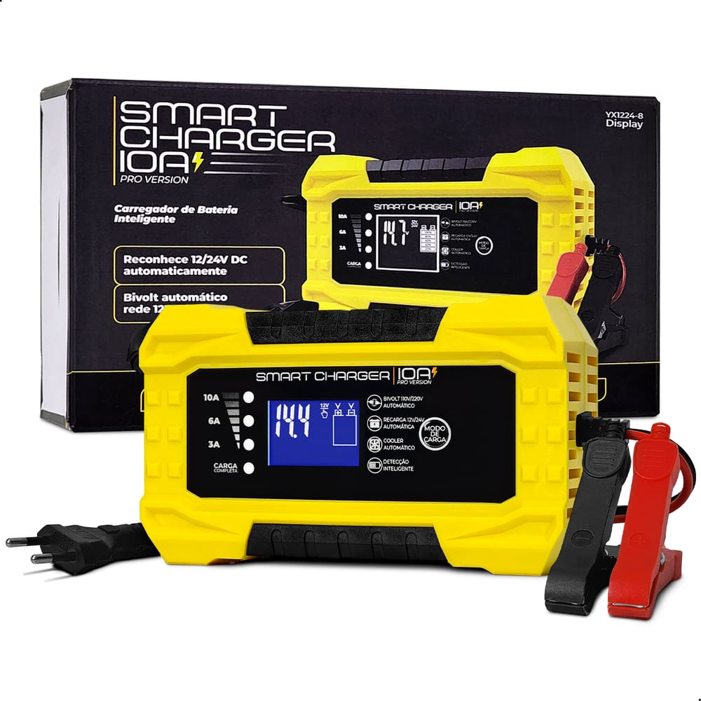 Carregador de Bateria Automotivo Smart Charger 10A PLUS Inteligente - Bivolt - 12V - TTD