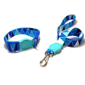 Conjunto de guia e coleira de seda 25mm azul tamanho único