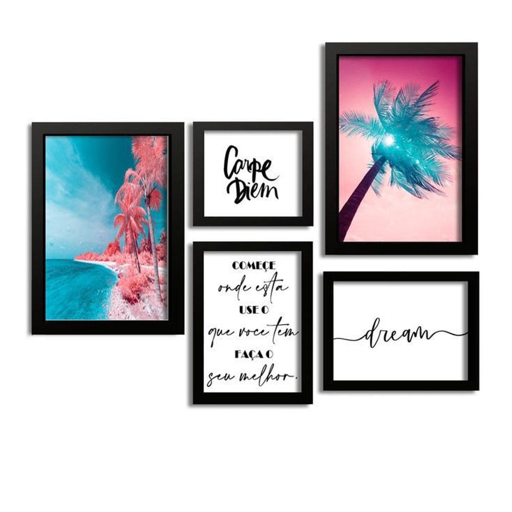 Kit 5 Quadros Decorativos Com Moldura Carpe Diem