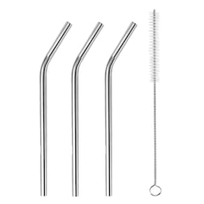 Kit 3 Canudos Curvos + Escova de Limpeza