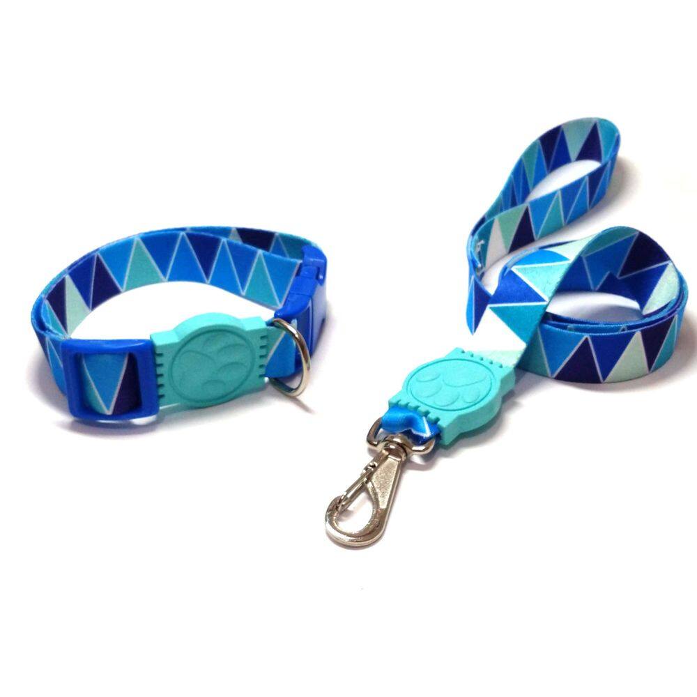 Conjunto de guia e coleira de seda 25mm azul tamanho único