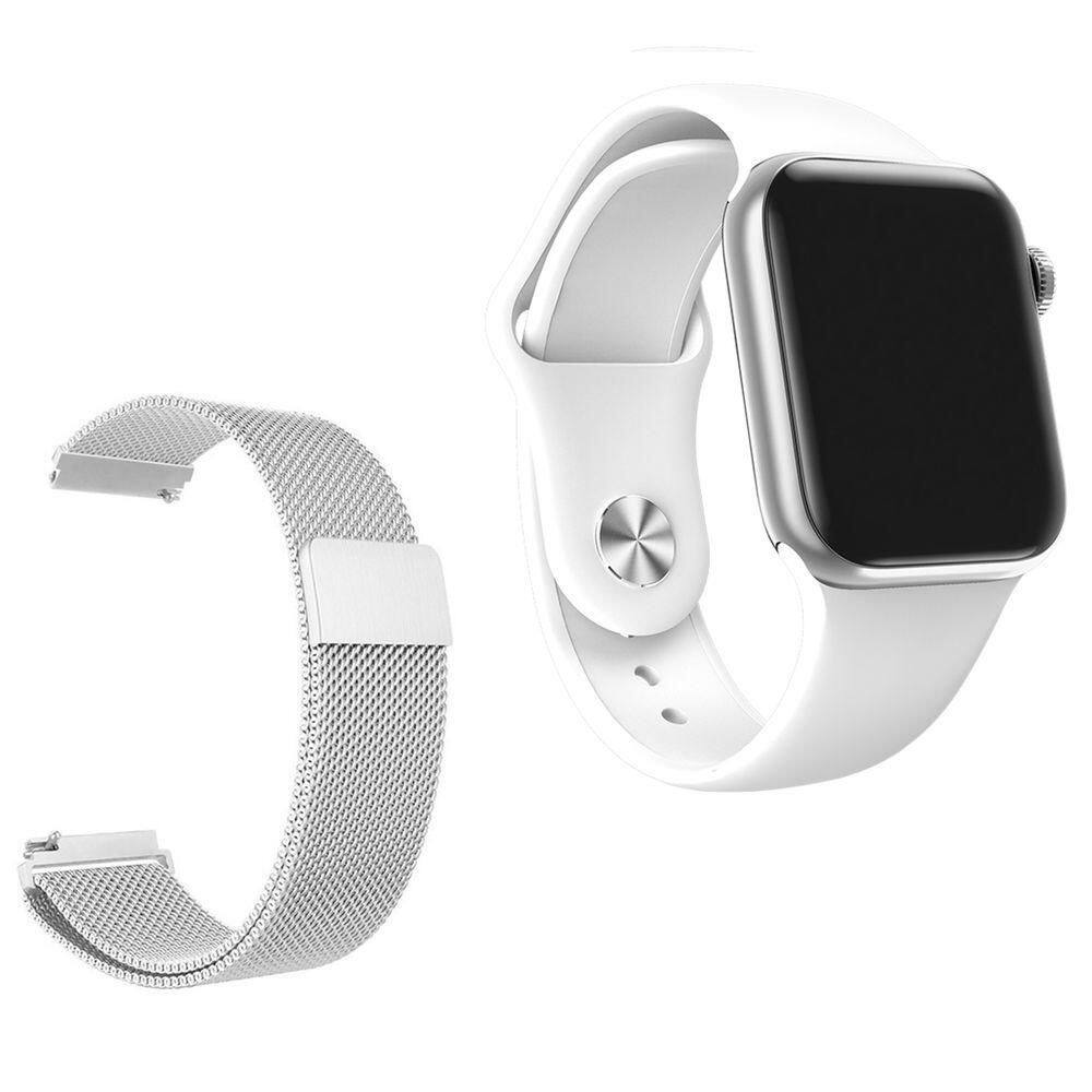 Relógio Smartwatch W58 Branco Android Ios + 1 Pulseira Extra De Aço Prata