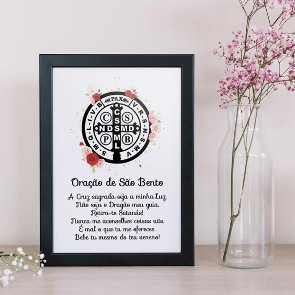 Quadro Decorativo Oração De São Bento Moldura Preta 24X18Cm