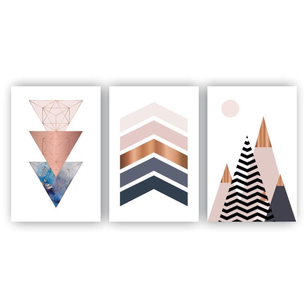 Kit 3 Placas Decorativos 20X30 Abstrato Triangulos Marrom E Azul