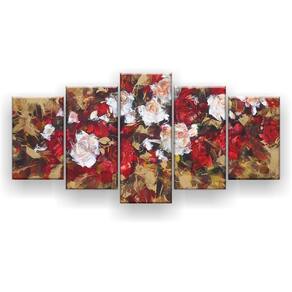 Quadro Decorativo Mosaico 5 Peças Rosas Brancas E Vermelhas