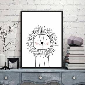 Quadro Decorativo Infantil Leãozinho 45X34Cm Moldura Preta