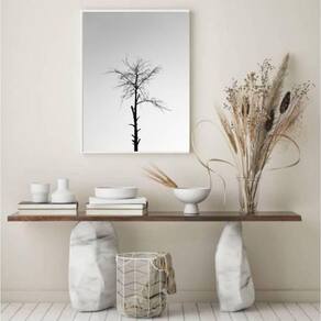 Quadro Fotografia Árvore Seca 24X18 Com Vidro Madeira Branca
