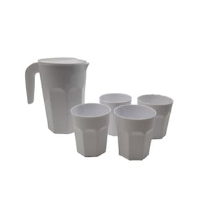 Kit Suco 1 Jarra De 1,5 Litros 4 Copos D 400 Ml Branco Opaco