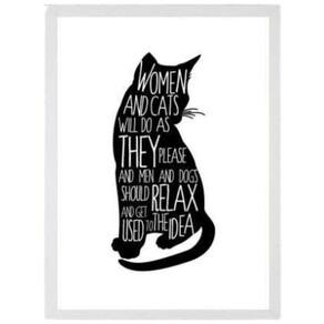 Quadro Decorativo Woman And Cats 45X34 C/Vidro - Branca
