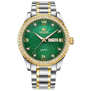 Relógio OLEVS Green Quartz para homens com pulseira de aço inoxidável